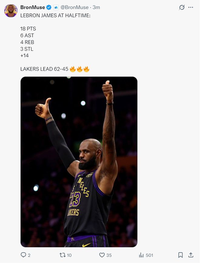 勒布朗告别战：41岁老将砍18+6+4抢断创历史纪录